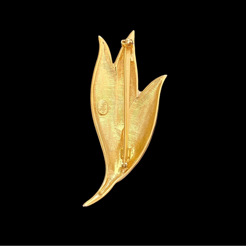 Napier Rare Vintage Triple Leaf Gold Tone Cream Enamel Elegant Accent Brooch - Picture 3 of 4
